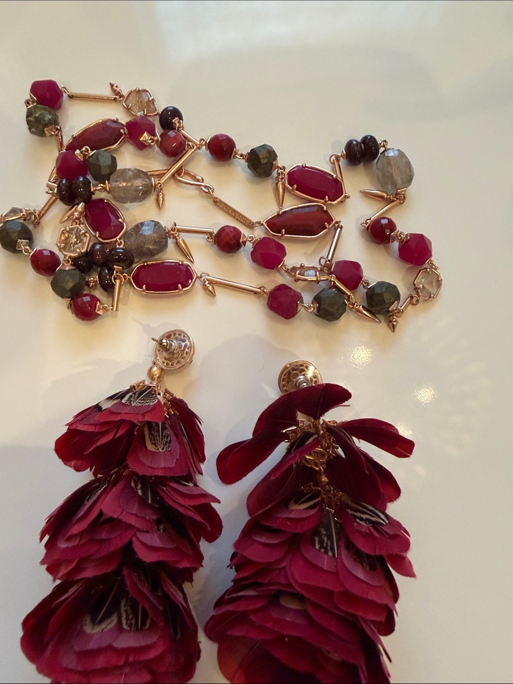 Kendra Scott Red Layered Petal Tassel Earrings with Gold Studs